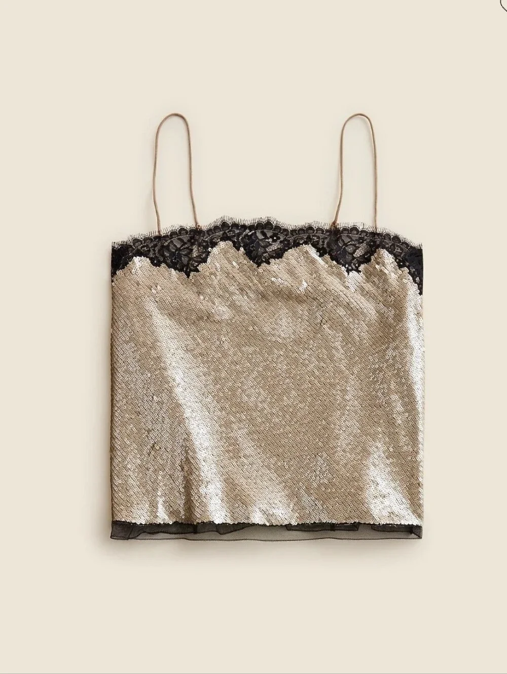 NWT Lace Trim Sequined Camisole Top, Size Medium